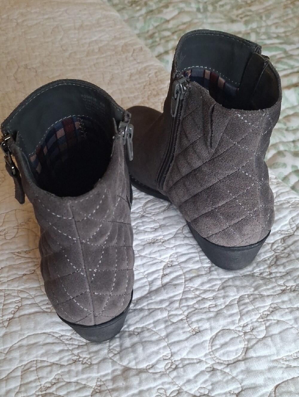 White Mountain Gray Quilted Suede Ankle Booties - Picture 2 of 3